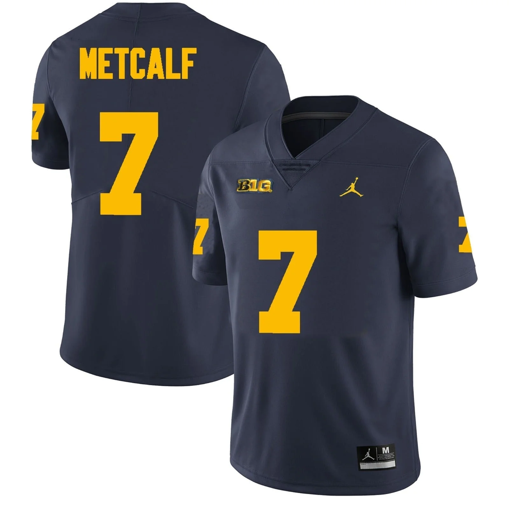 Men's #7 TJ Metcalf Michigan Wolverines College Football Jersey
