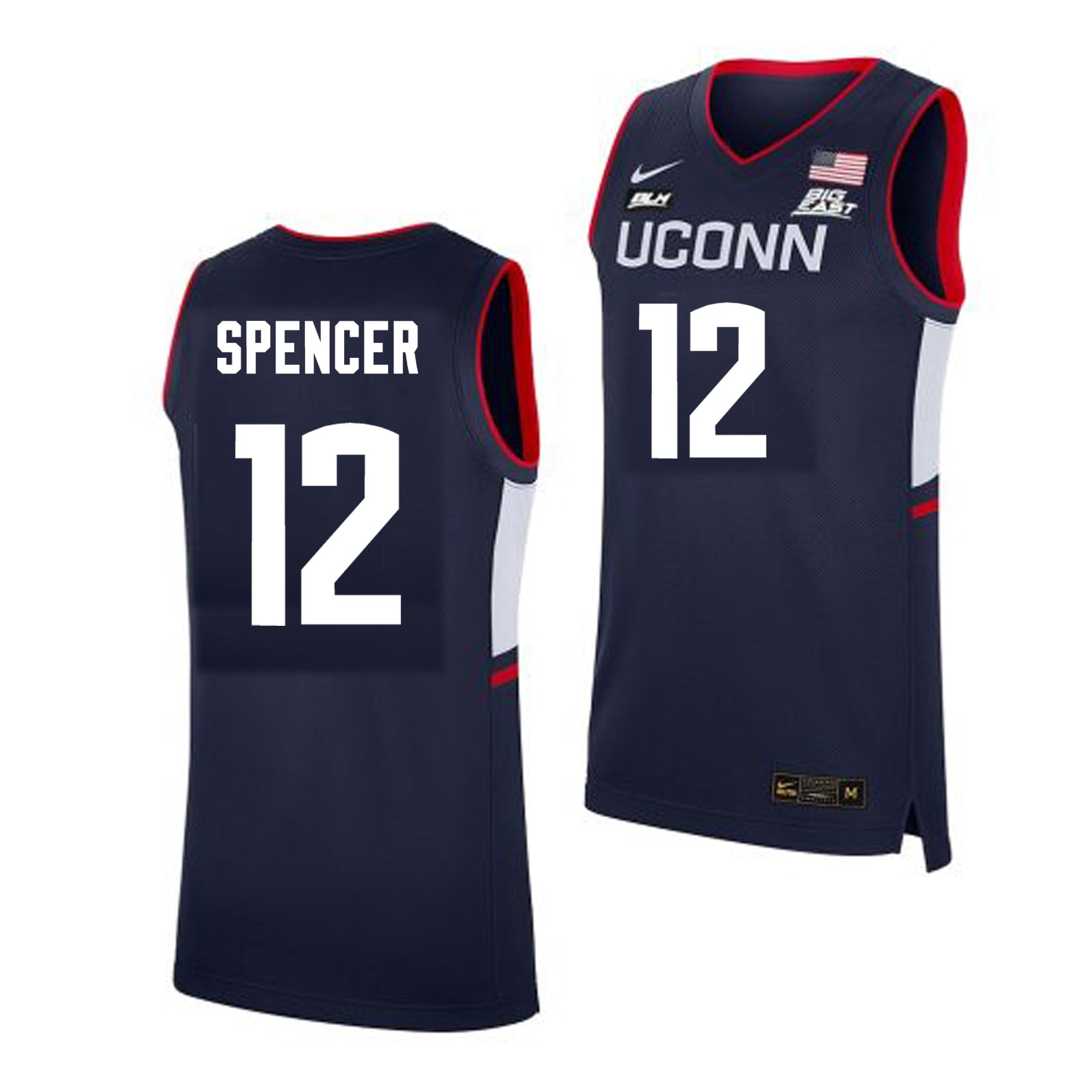 Men's #12 Cam Spencer UConn Huskies College Basketball Jersey