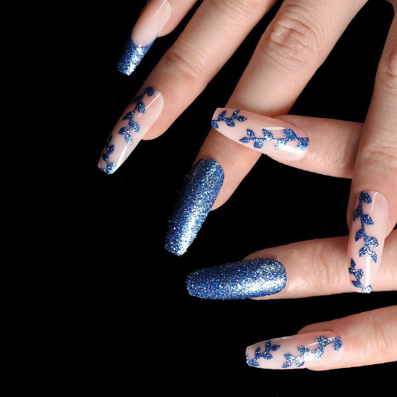 Coffin Nails Set – Blue Onion & Pink French Manicure, Ready-to-Wear Elegance