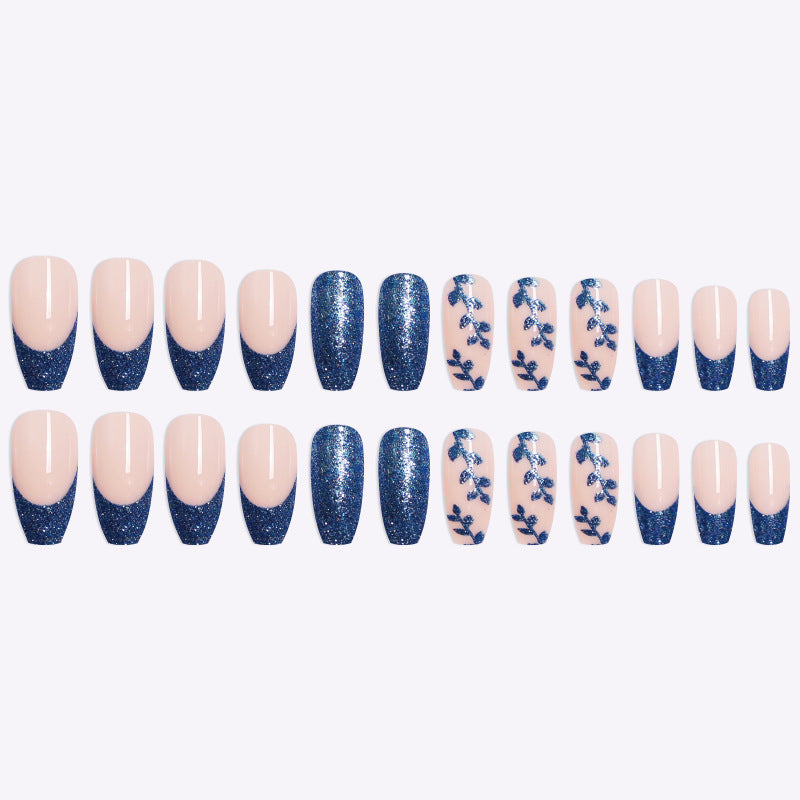 Coffin Nails Set – Blue Onion & Pink French Manicure, Ready-to-Wear Elegance