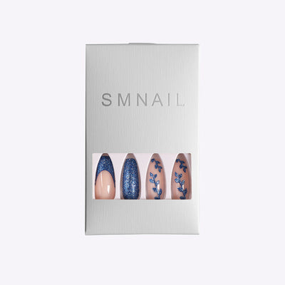 Coffin Nails Set – Blue Onion & Pink French Manicure, Ready-to-Wear Elegance