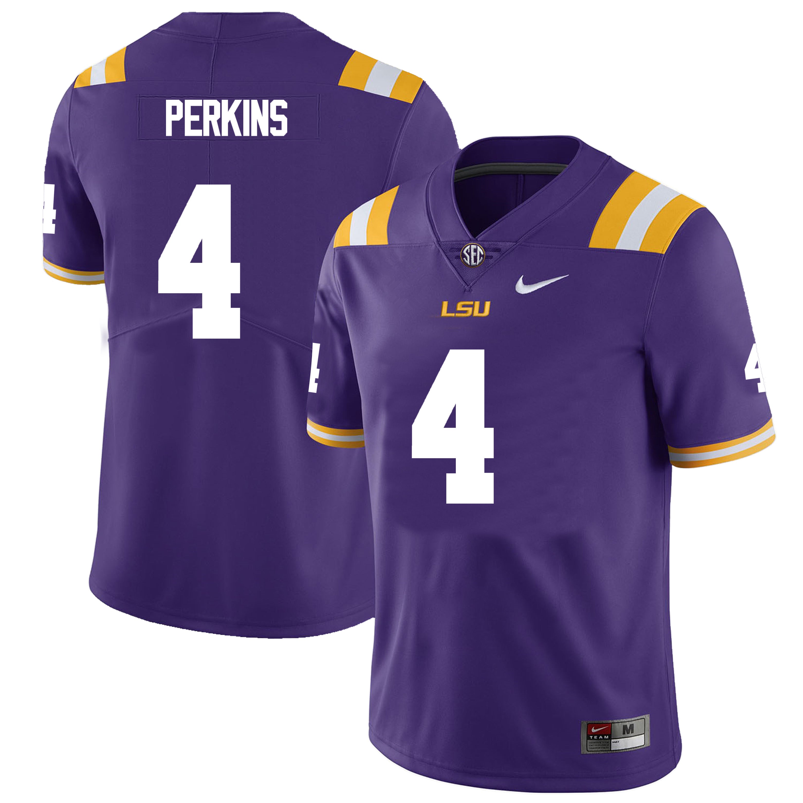 Men’s LSU Tigers #4 Harold Perkins Football Jersey