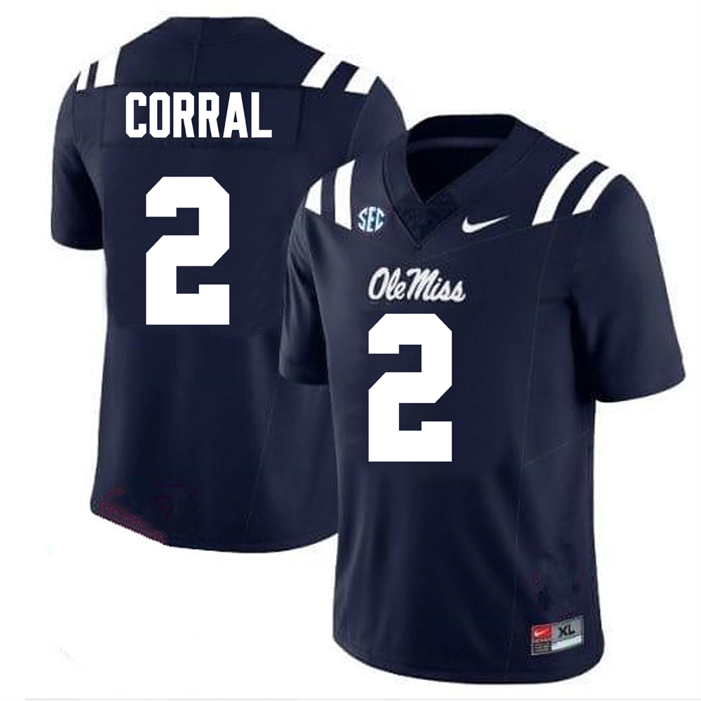 Men's #2 Matt Corral Ole Miss Rebels College Football Jersey