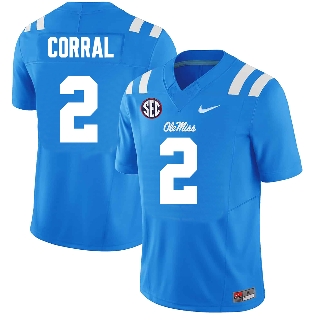 Men's #2 Matt Corral Ole Miss Rebels College Football Jersey