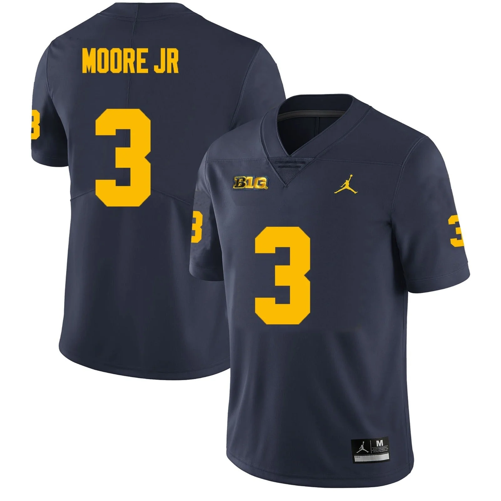 Men's #3 Fredrick Moore JR Michigan Wolverines College Football Jersey