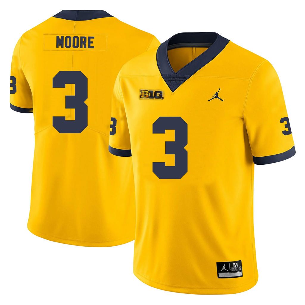 Men's #3 Sherrone Moore Michigan Wolverines College Football Jersey