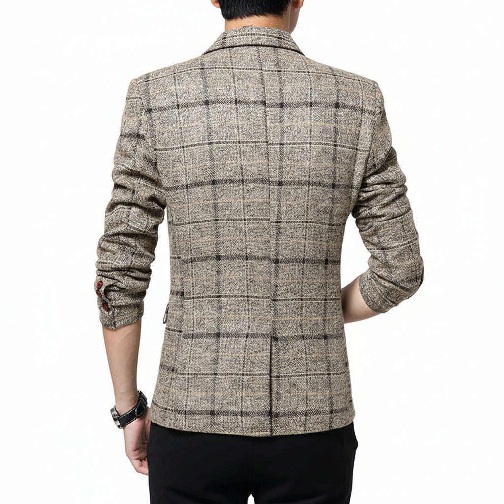 Men's Plaid Casual Slim Fit Tailored Blazer Jacket