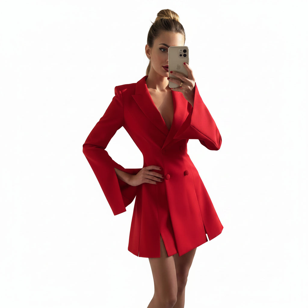 Women's Double Breasted Waist Cinched Blazer Dress