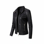 Women's Plus Velvet PU Leather Stand Collar Jacket