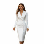 Women's Solid Color Single Breasted Blazer Midi Dress