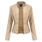 Women's Stand Collar Zip-Up PU Leather Jacket
