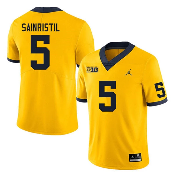 Men's #5 Mike Sainristil Michigan Wolverines College Football Jersey