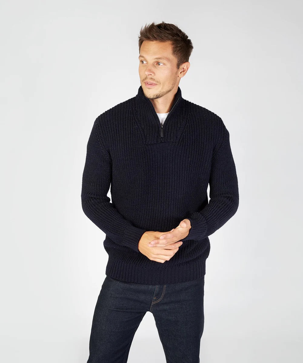 Men's Reefer Ribbed Zip Neck Navy Sweater