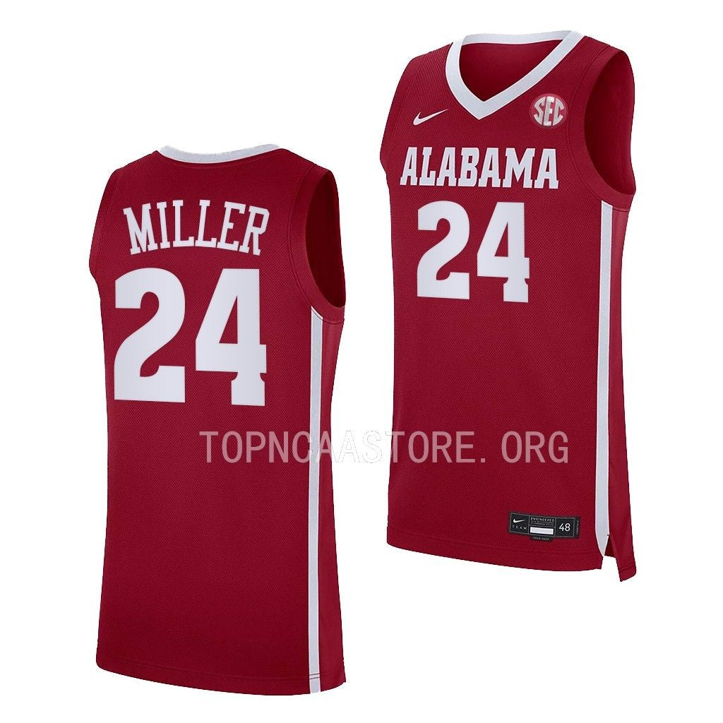 Men's #24 Brandon Miller Alabama Crimson Tide College Basketball Jersey