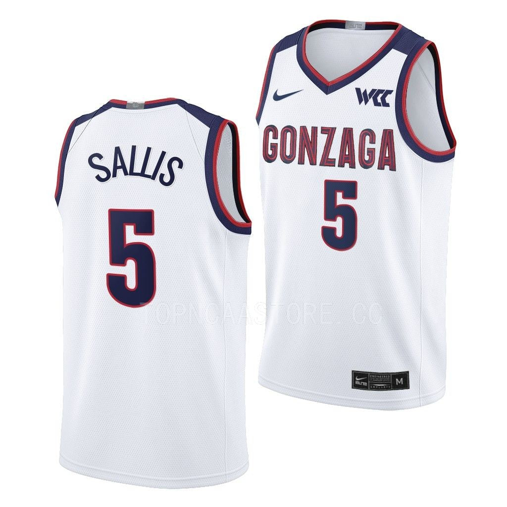 Men's #5 Hunter Sallis Gonzaga Bulldogs College Basketball Jersey