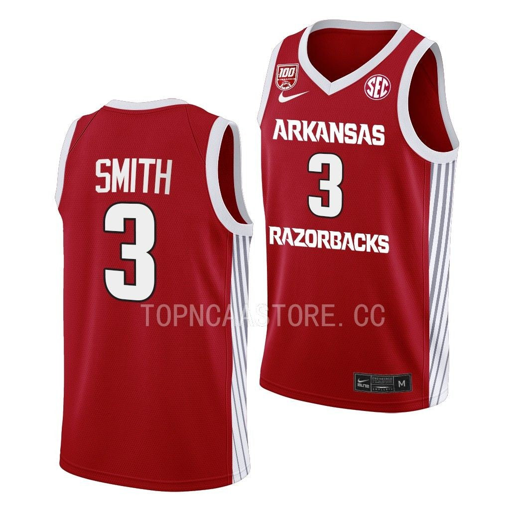 Men's #3 Nick Smith Arkansas Razorbacks College Basketball Jersey